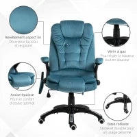 Poltrona da Ufficio Massaggiante e Riscaldante, Sedia da Ufficio, Sedia Ergonomica con Altezza Regolabile, Schienale Reclinabile e Telecomando Filare, Girevole a 360°, Tessuto di Poliestere, Blu