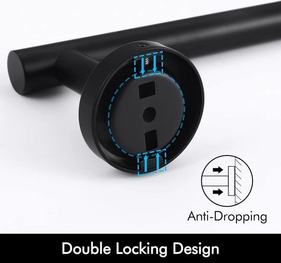 Asciugamani in Acciaio Inossidabile con Supporto a Parete, 65 cm, Modello A2000S65B, Nera