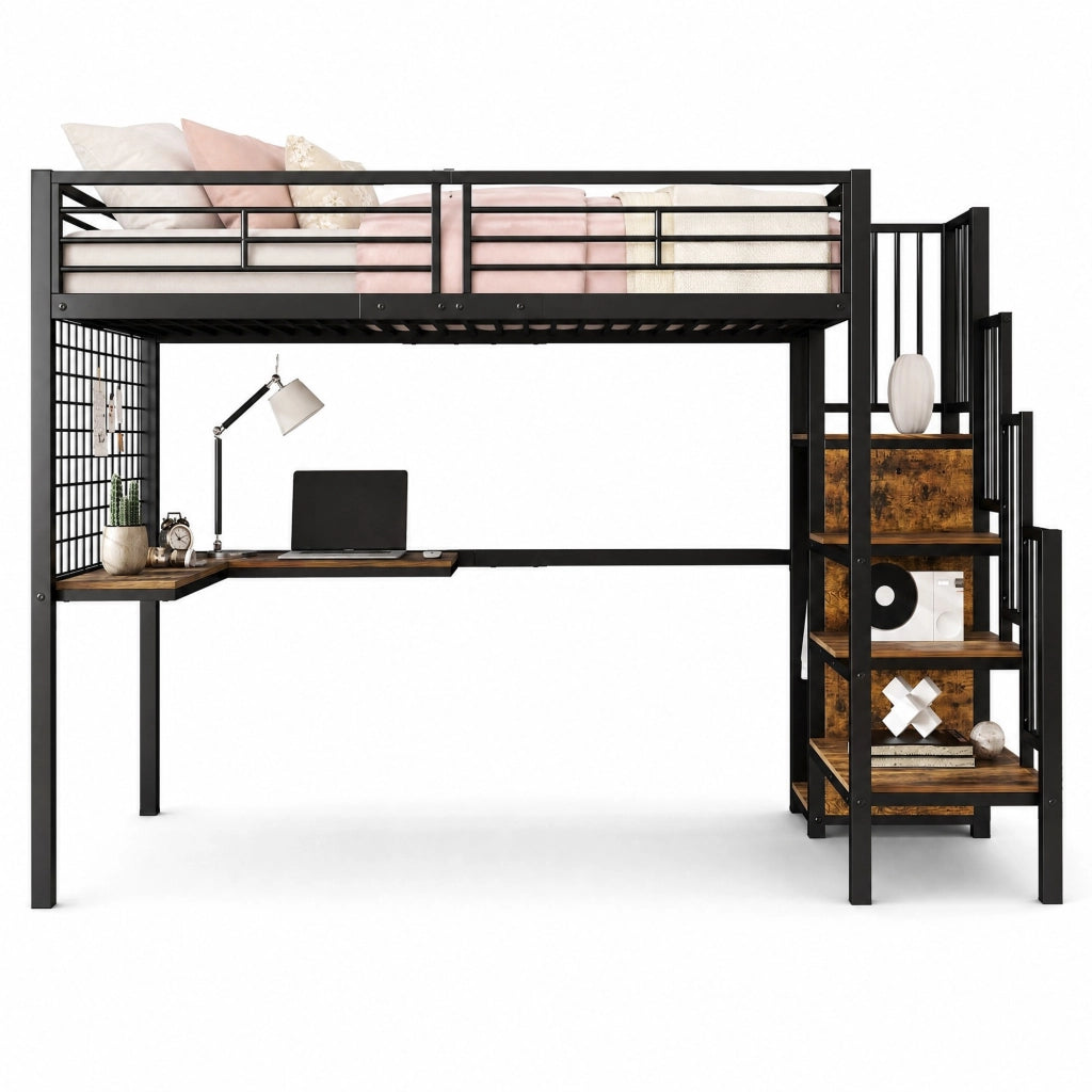 LETTO A CASTELLO 90x200 cm in metallo nero con armadio integrato