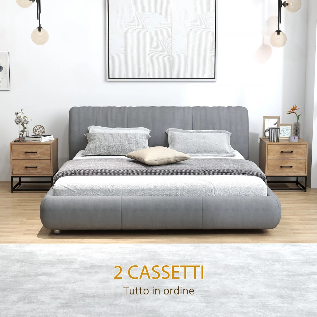 Set 2 Comodini Stile Industriale 40x39,5x48 cm in Legno e Acciaio