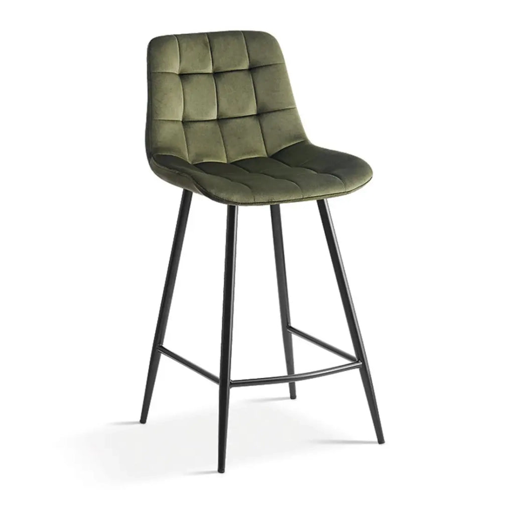 Sedia da banco JUTE – Velluto verde – Piedi in metallo – Altezza 95 cm – Stile elegante
