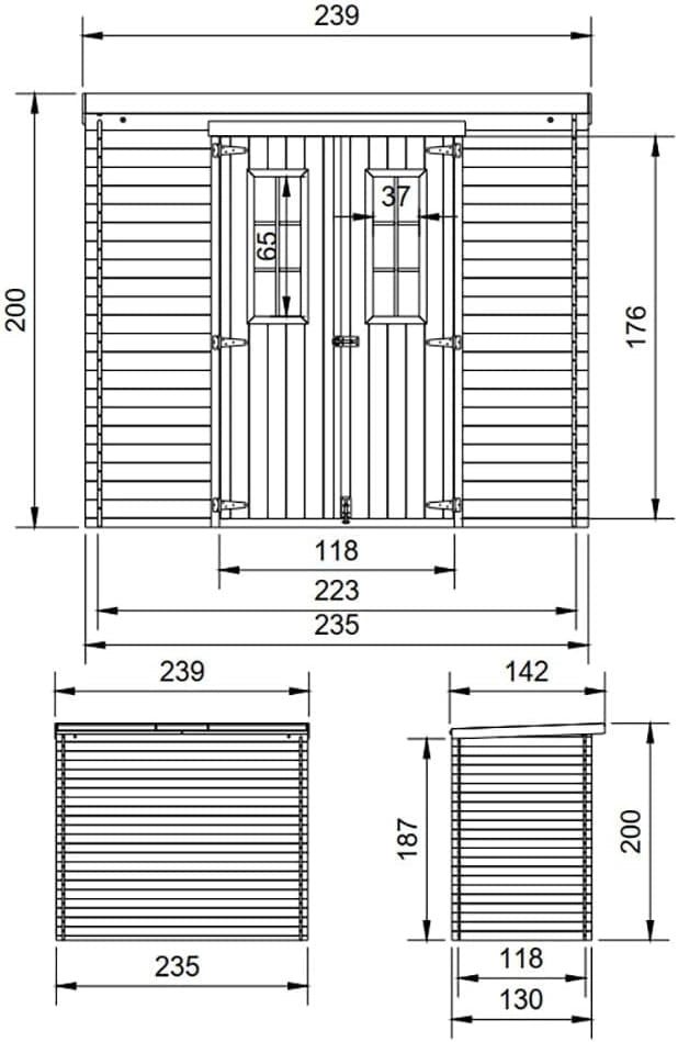 TIMBELA M310C+M310G Casetta da Giardino in Legno per Esterni CON PAVIMENTO TRATTATO 239x144xA200 cm/2.6m2