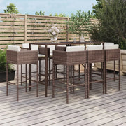 Set Bar da Giardino 9 pz con Cuscini in Polyrattan Marronecod mxl 77086