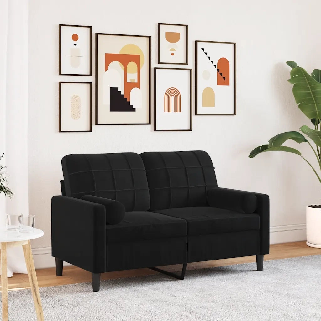 Divano | Divano da soggiorno | Sofa a 2 Posti con Cuscini Nero 120 cm in Velluto