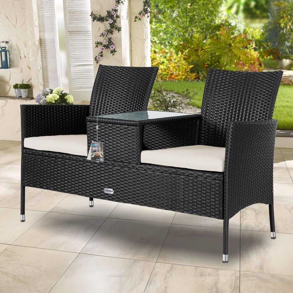 Panchina da Giardino Polyrattan Resistente 143x55x88cm Panca da Balcone 2 Posti Esterno Mobili Outdoor