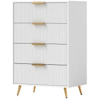 Comoda da Camera Moderna con 4 Cassetti Frontali con Design Ondulato Anti-ribaltamento 60x40x90 cm Bianco