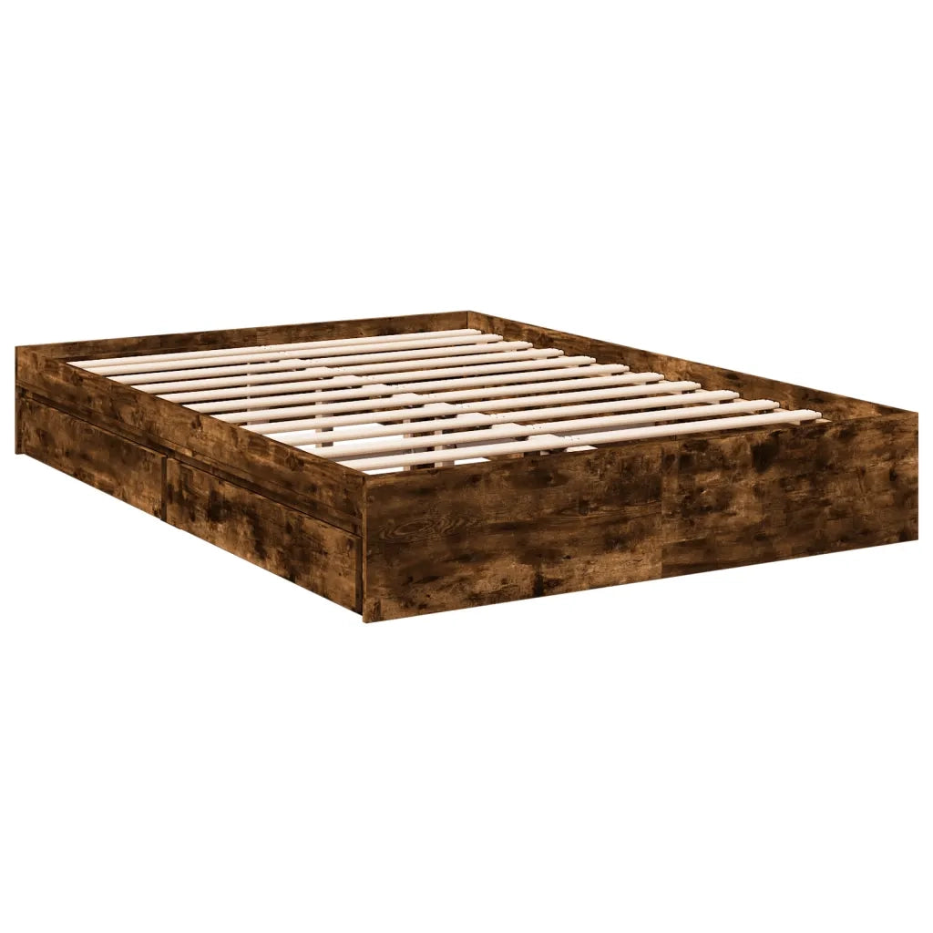 Giroletto con Cassetti-Struttura Letto con contenitore Rovere Fumo 140x200 cm Legno Multistrato 501962