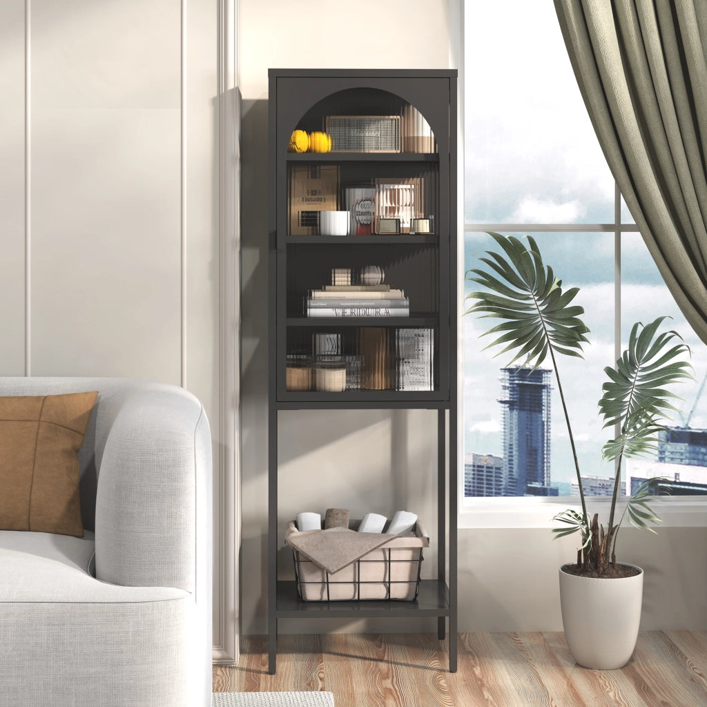 Vetrina a parete in acciaio e vetro con anta con serratura e 3 ripiani regolabili per cucina e garage nero 160 × 50 × 35 cm