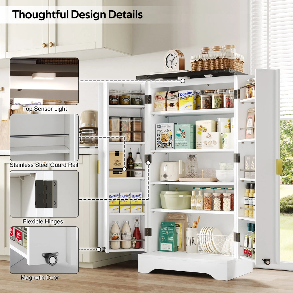 Mobile dispensa alto con LED sensore; ante a gola e ripiani regolabili; 120 x 60;5 x 40 cm; bianco