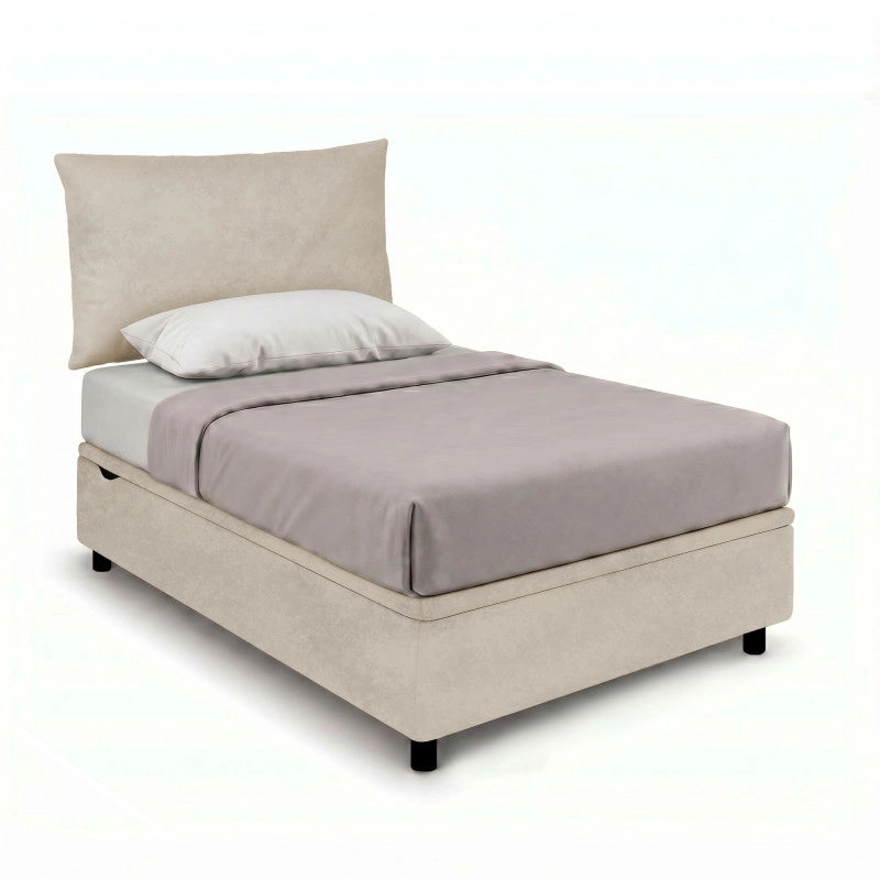 Letto imbottito Singolo 80x200 cm Soft - Contenitore,Microfibra,Sabbia