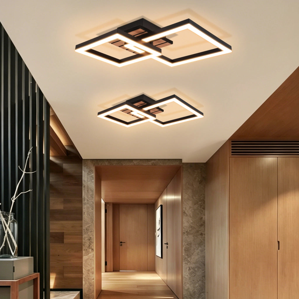 ZMH Lampada da Soffitto LED 14W Moderna 3000K Calda Effetto Legno Quadrata per Soggiorno