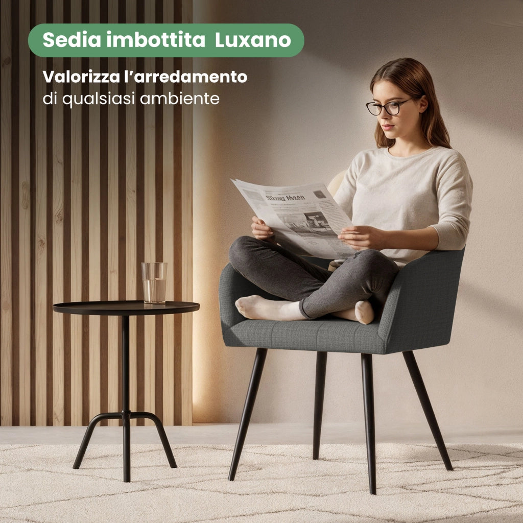Set di 2 Sedie imbottite con cuciture quadrate LUXANO Grafite gambe nere tessuto Lumos
