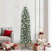 Albero di Natale Artificiale Sottile Verde e Bianco 210 cm
