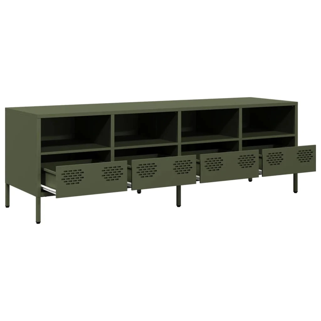 Mobile TV multimediale mensola TV credenza TV sala da pranzo soggiorno camera da letto verde oliva 135 x 39 x 43,5 cm acciaio laminato a freddo verde 02_0028258