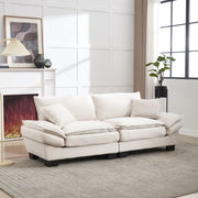 Divano Lineare 2 Posti con Cuscini; Seduta Ultra Profonda Comfort Moderno; Struttura in Legno; Velluto Beige