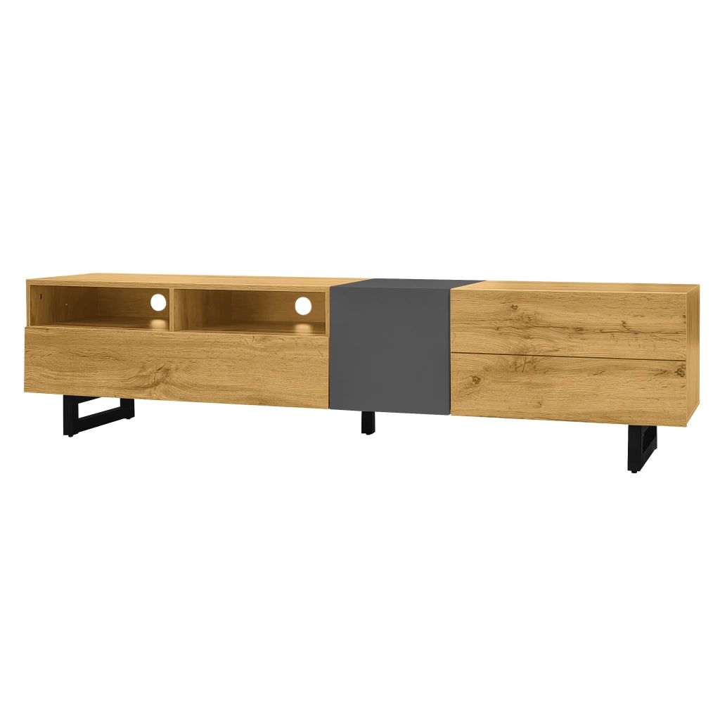Mobile TV con 3 Ante e 2 Vani; Gambe in Metallo a U; Stile Retr¨°; in Pannelli di Particelle; 170¡Á42¡Á36;5 cm; Grigio Scuro