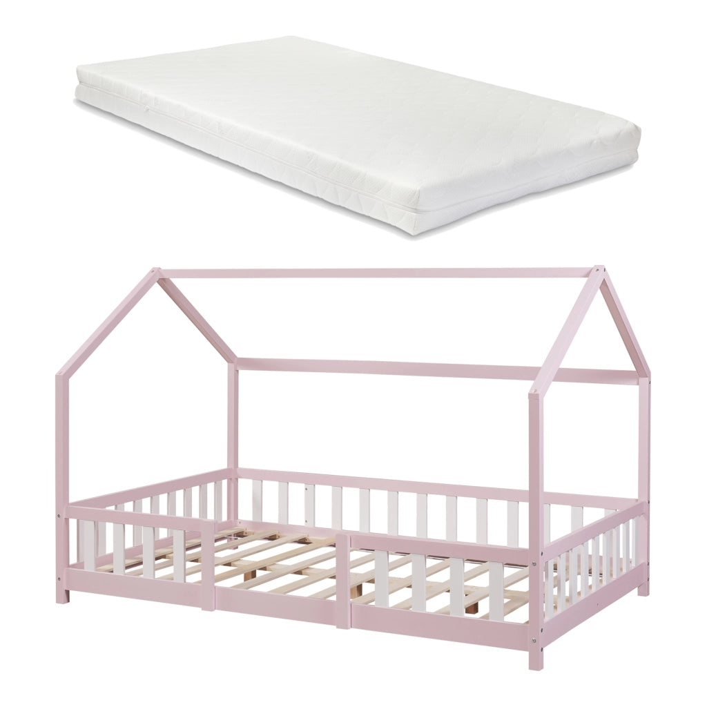Letto per Cameretta Sisimiut a Forma di Casetta con Materasso 120x200 cm Rosa / Bianco [en.casa] [neu.haus]