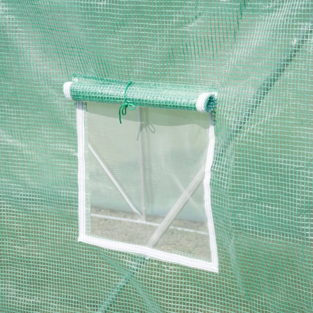 Serra a tunnel begehbar 590 x 300 x 200 cm con struttura in acciaio, copertura in plastica, porta con zip e finestre