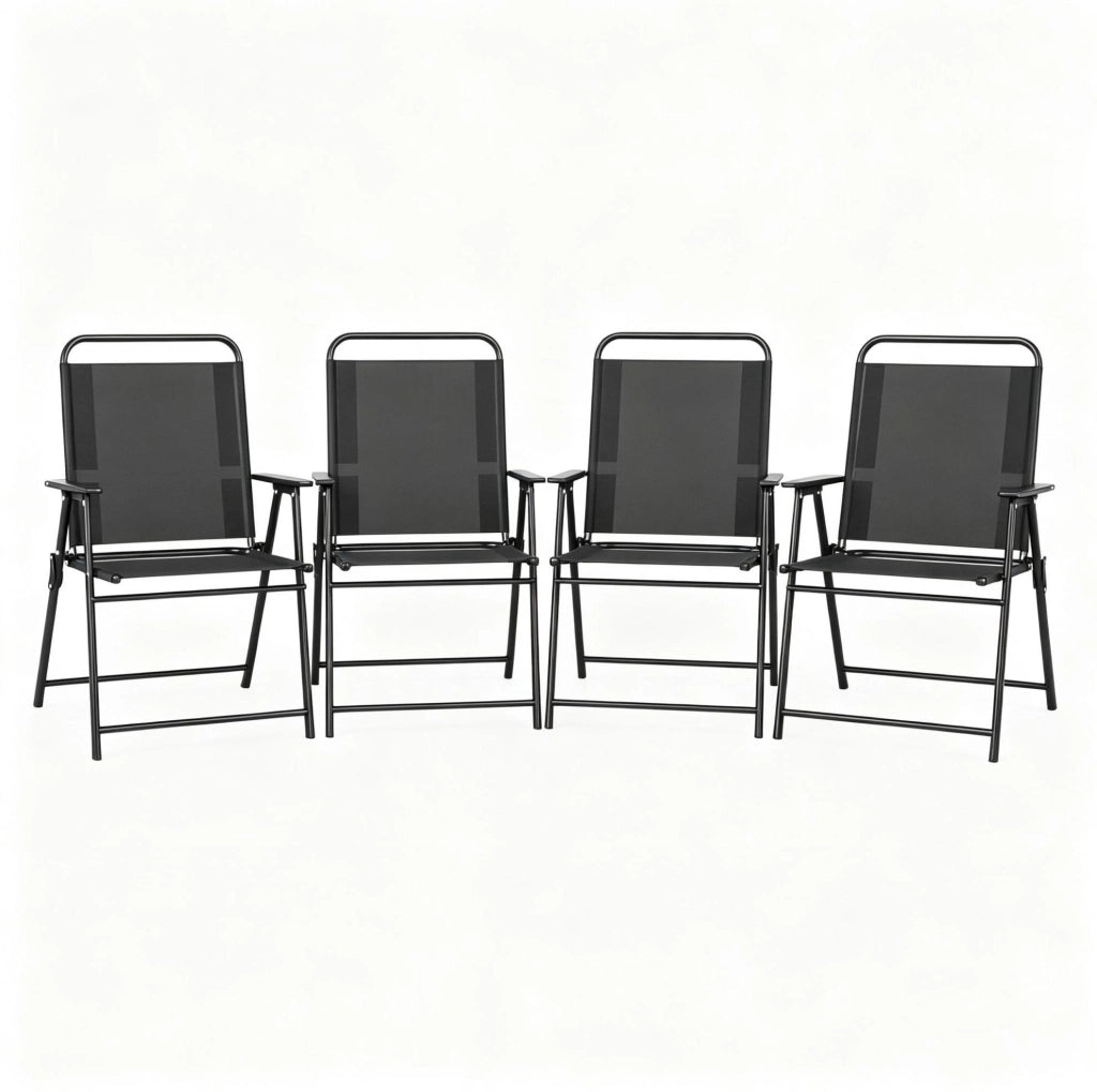 Set 4 sedie da giardino pieghevoli con braccioli; 65 x 60 x 94 cm; nero; in acciaio e Textilene