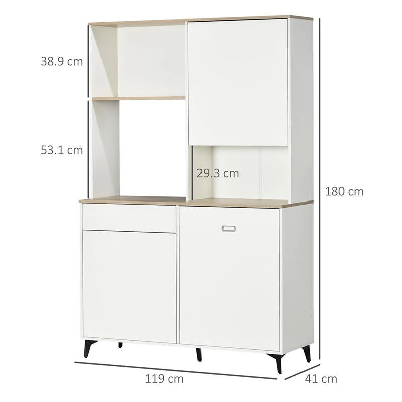DISPENSA DA CUCINA IN TRUCIOLATO E MDF CON RIPIANI APERTI ARMADIETTI E CASSETTO 119X41X180 CM BIANCO