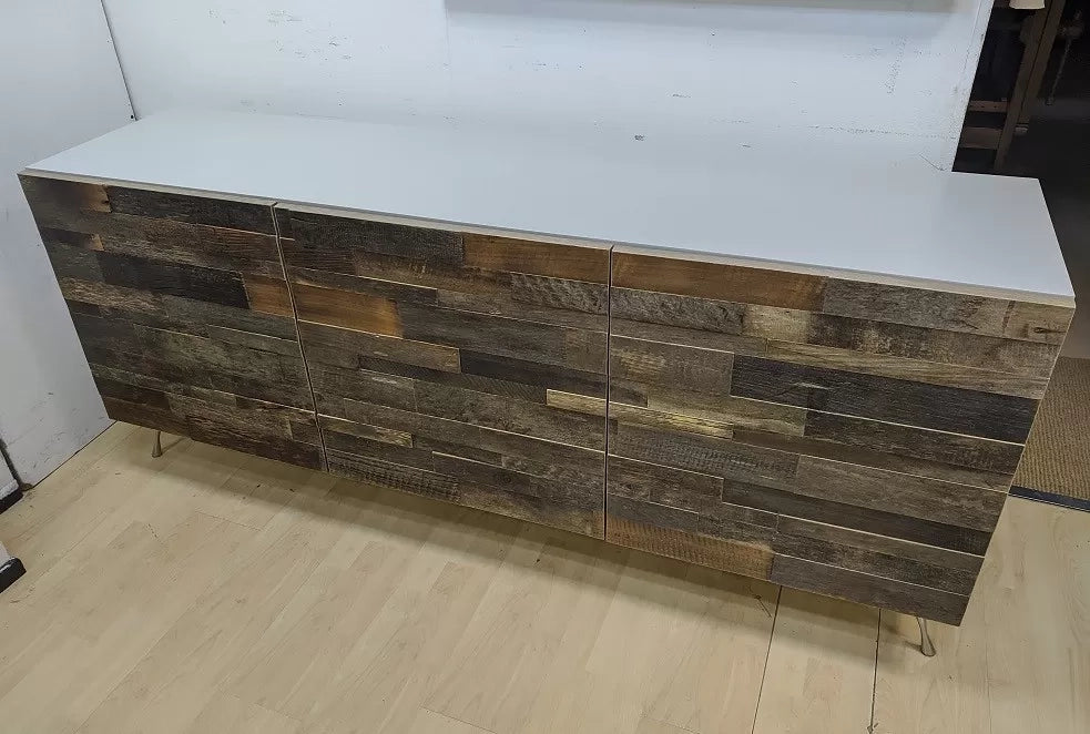 Madia 3 ante contemporanea legno mosaico gambe acciaio 189x47x80 (302) - Mobili 2G