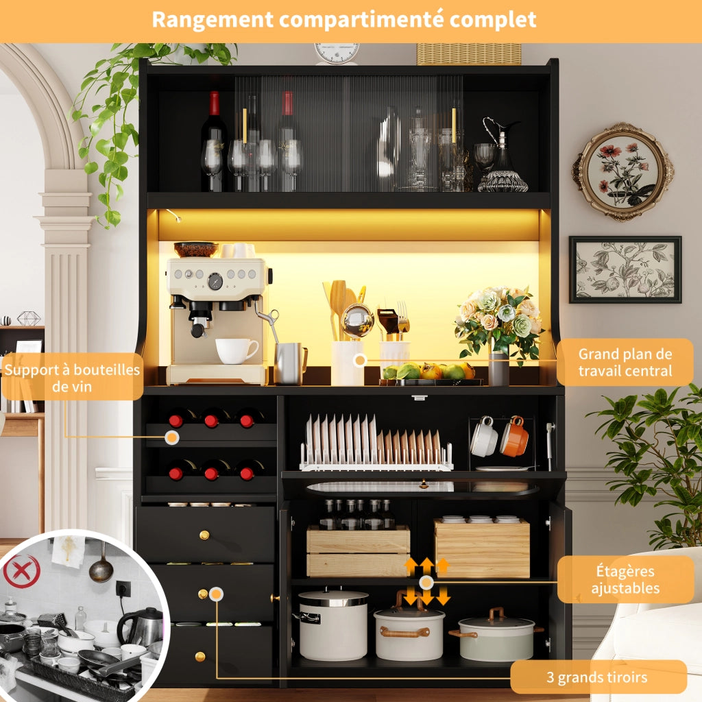Colonna da cucina con LED RGB; ante scorrevoli in vetro; 3 cassetti e ante ribaltabili; per cucina; 120 × 40 × 180 cm