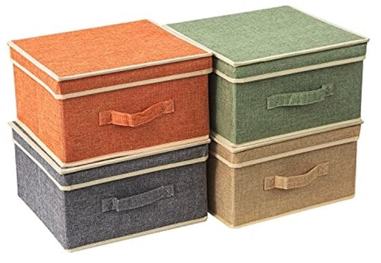 Cassetto di archiviazione con set di coperture 4 – Cassetto pieghevole per abbigliamento, giocattoli e libri – 33,5 x 31,75 x 17 cm – Arancione, Verde, Grigio, Arancione abbracciato