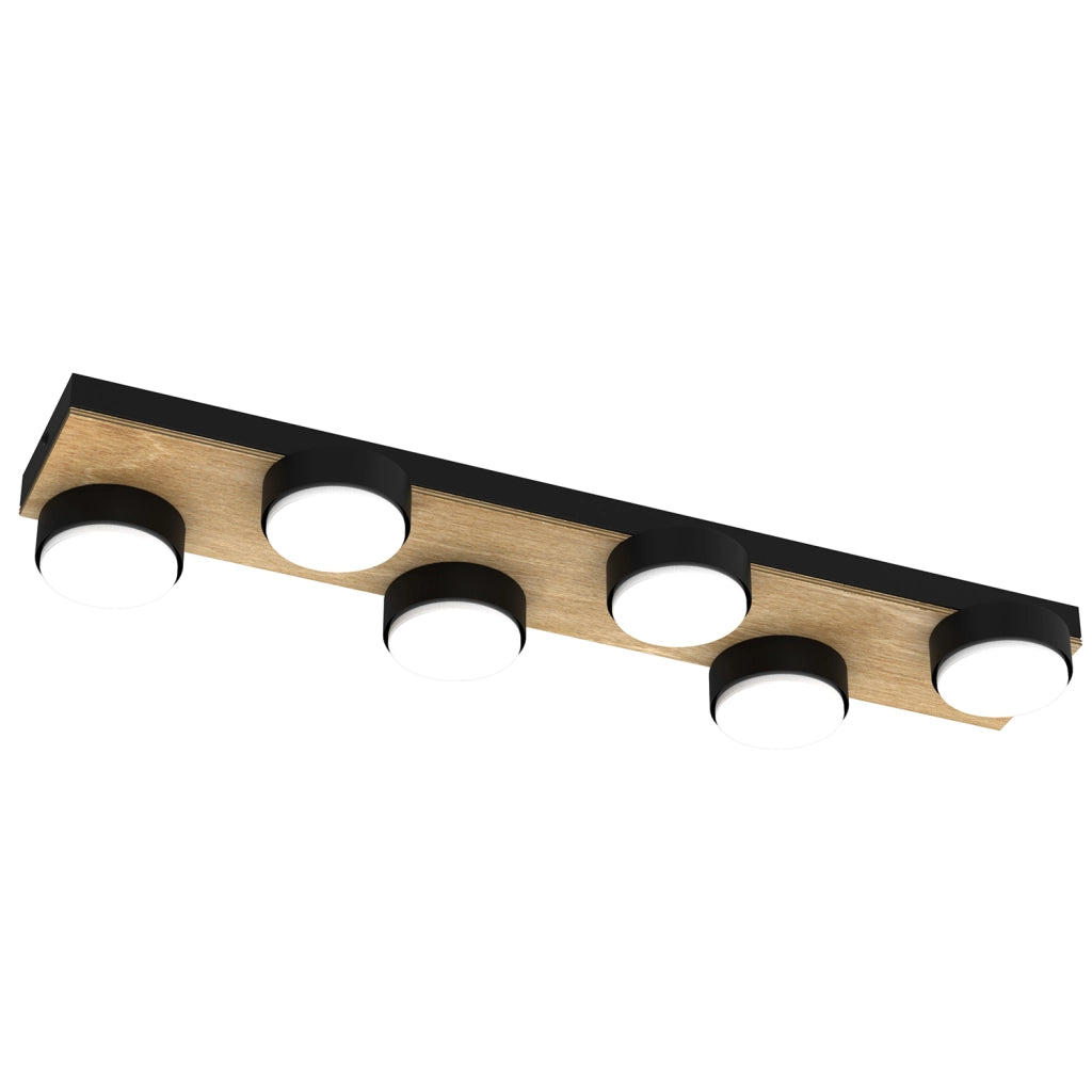 Plafoniera spot 6 luci nera/legno GX53 Sema Luminex