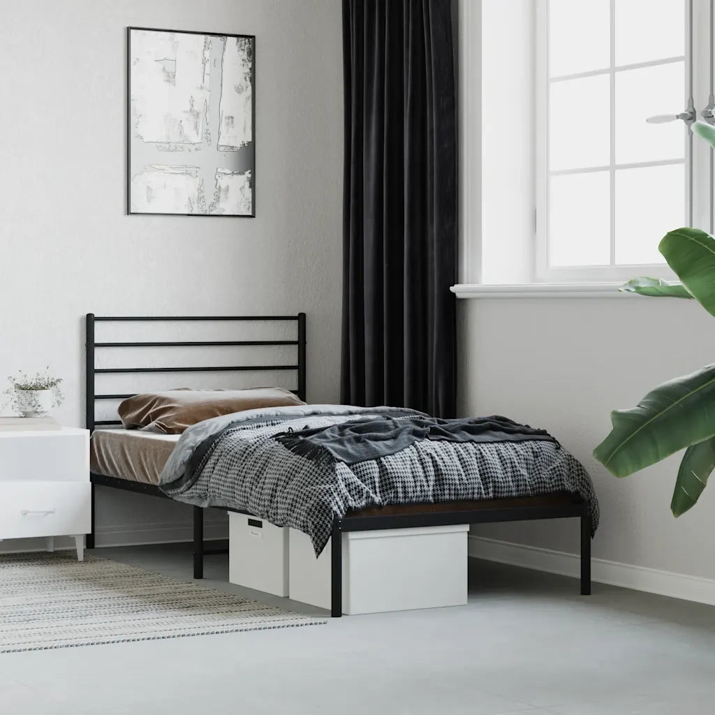 Giroletto con Testiera-Struttura Letto con testiera in Metallo Nero 90x200 cm 369564