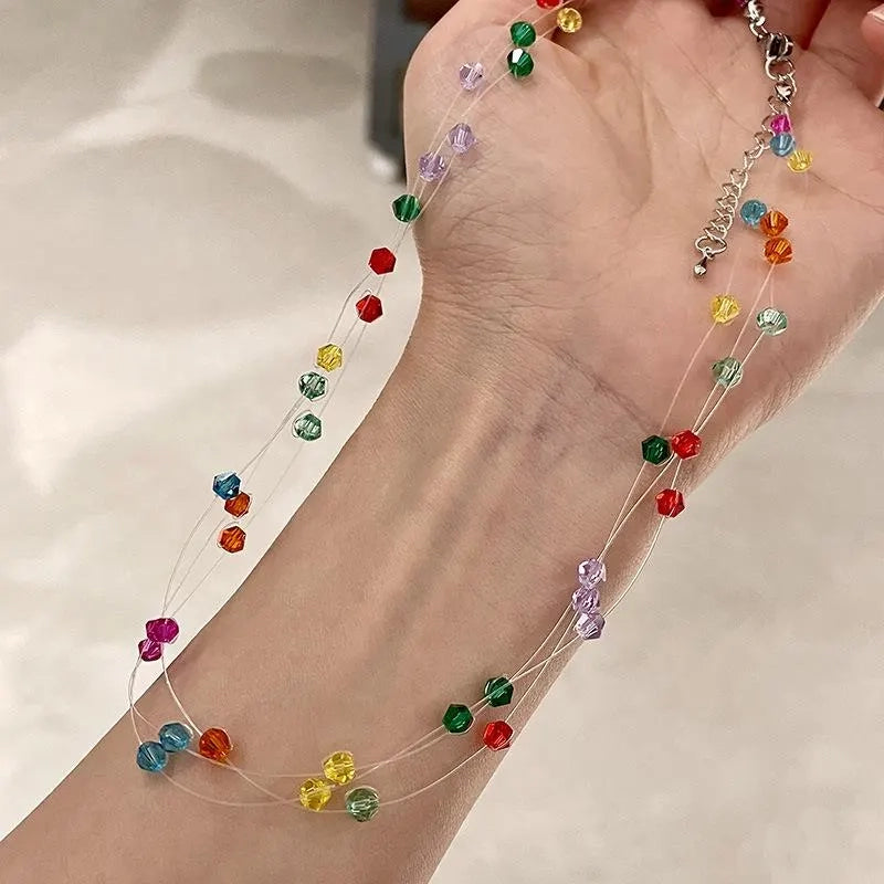 Collana fatta a mano con perline di cristallo colorate, dolce e graziosa, regalo di Natale o di compleanno.