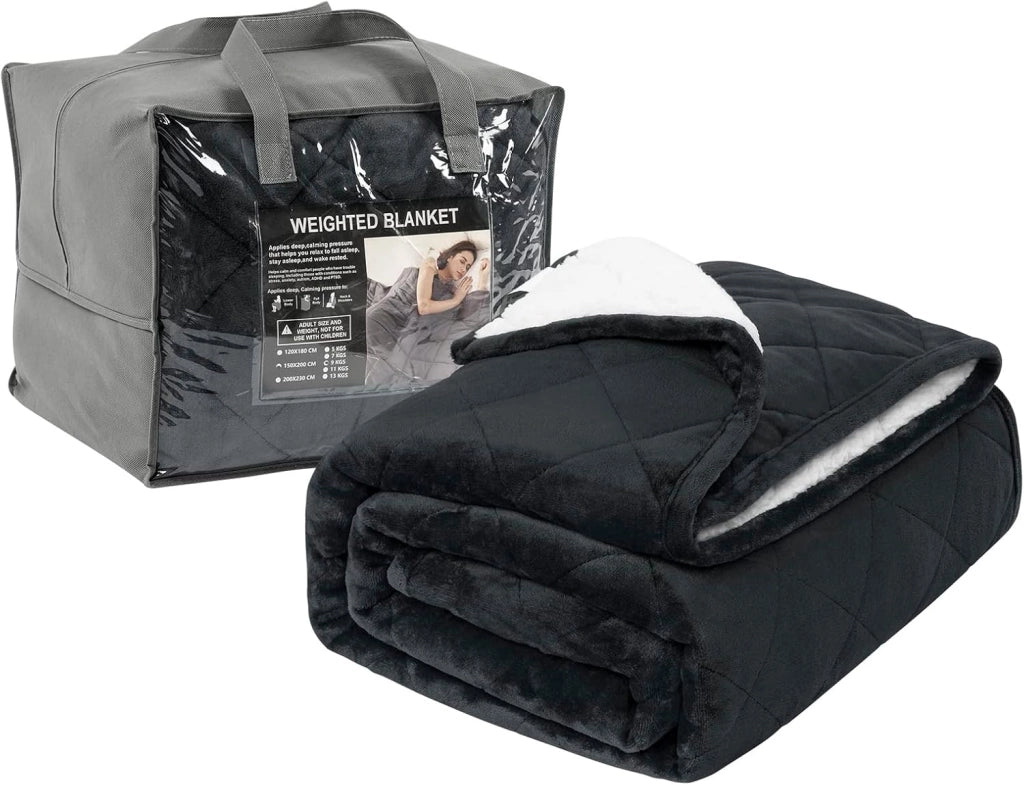 Coperta Ponderata per Adulti, Coperta Appesantita Double Face in Flanella e Lana d'Agnello, 9 kg 150x200 cm, Coperta Pesata Terapeutica per il Sonno, con Perle di Vetro, Grigio