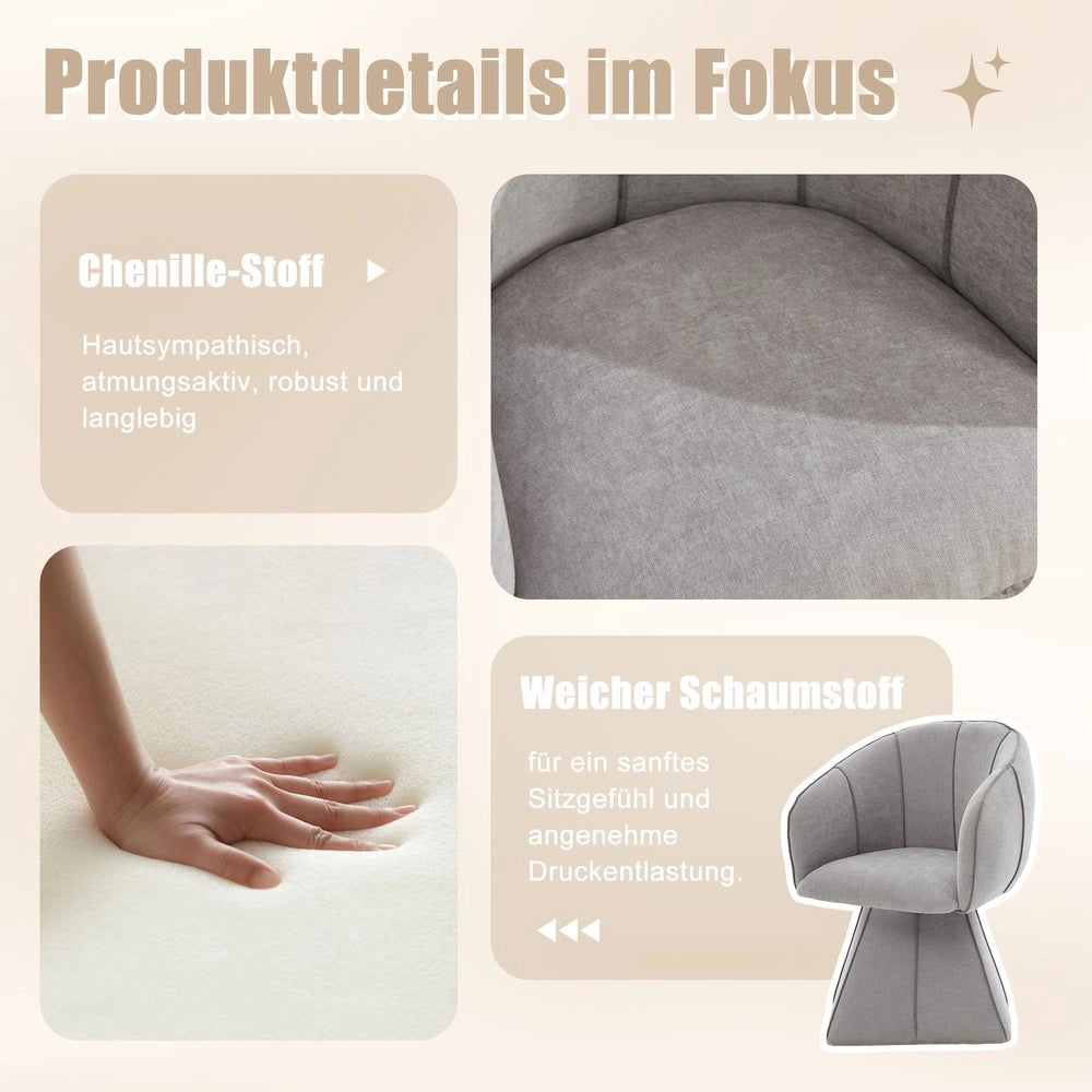 Poltrona Girevole in Tessuto Chenille ¨C MINIMAL ¨C Grigio, Schienale Alto, Relax