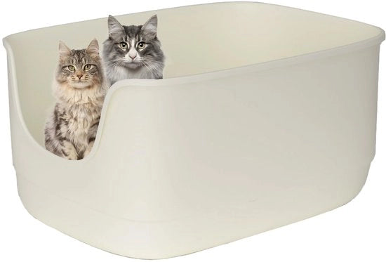 Ciotola per gatti Jumbo extra profonda, alta, con protezione dallo sporco, apertura superiore, 61 x 48 x 31 cm, grande ciotola per più gatti, con toilet e bassa soglia (bianca)