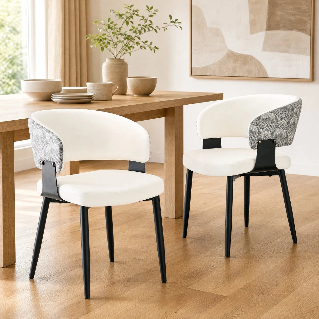Sedia da pranzo 96x59.5x40 cm con schienale ergonomico e braccioli in PU bianco e nero