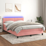 Letto a Molle con Materasso e LED Rosa 140x200 cm in Velluto 3134530