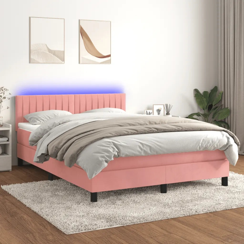 Letto a Molle con Materasso e LED Rosa 140x200 cm in Velluto 3134530