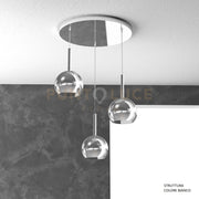 SOSP. BIANCO TONDA 3 LUCI VETRI TUTTI PICCOLO CROMO 1155BI-S3 TP-CR