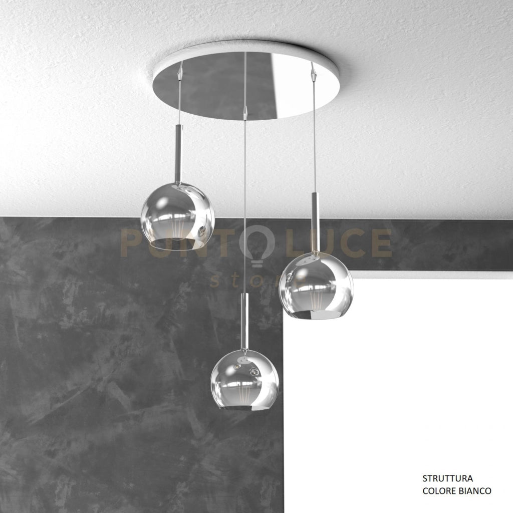SOSP. BIANCO TONDA 3 LUCI VETRI TUTTI PICCOLO CROMO 1155BI-S3 TP-CR