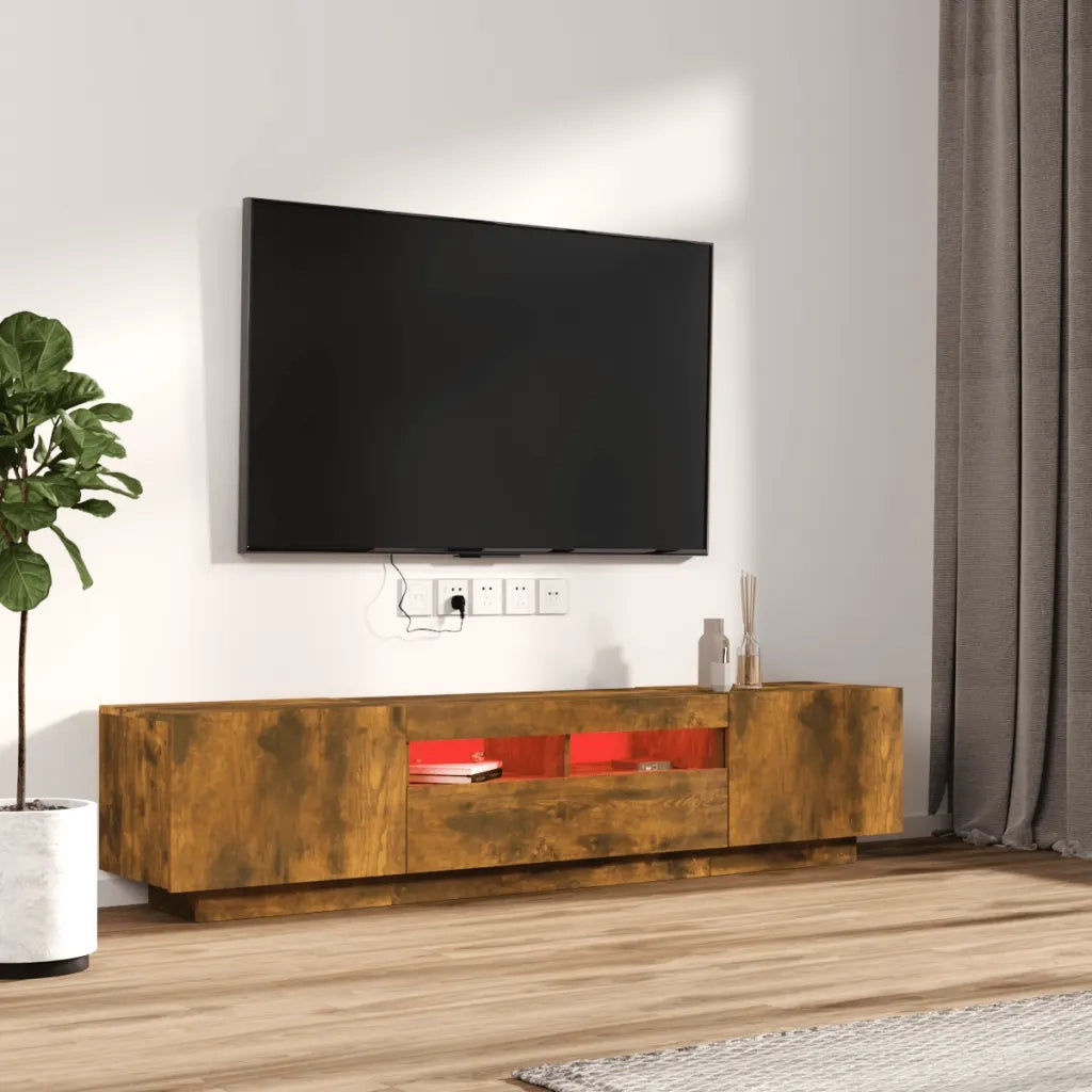 Set Mobili TV 2pz | Armadietto TV | Mobile Porta TV con Luci LED Rovere Fumo in Legno Multistrato