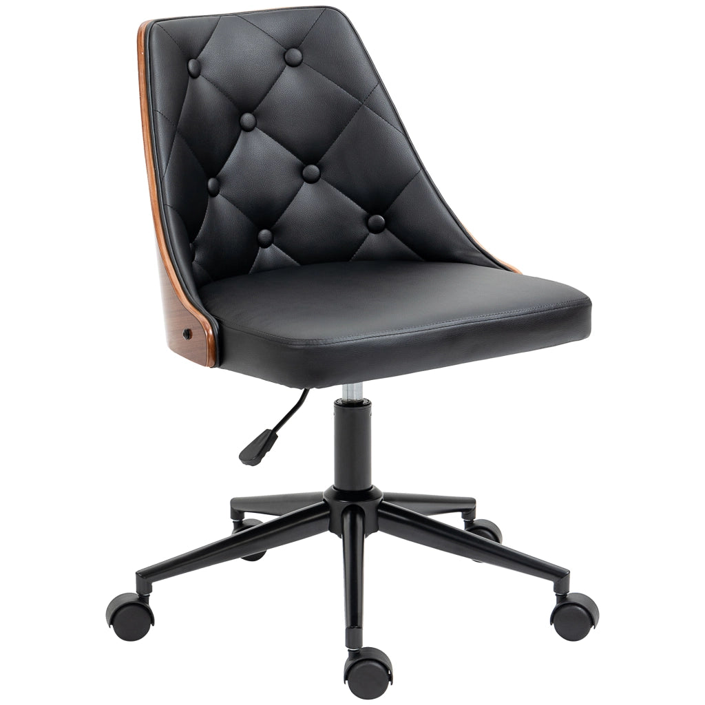 Sedia da Ufficio con Altezza Regolabile e Basculante ¨C zephmum ¨C Nero e Legno 53x62x77-87 cm