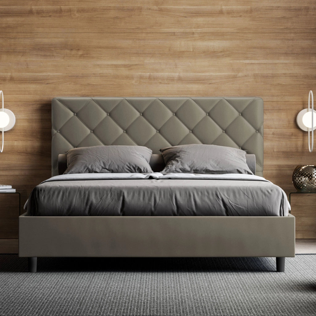 BS COM Letto queen size con rete imbottito 150x190 similpelle cappuccino