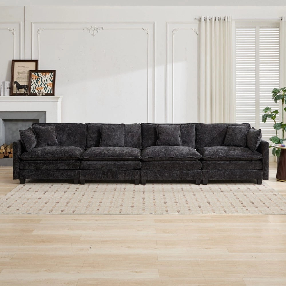 Divano 4 posti ¨C Minimal ¨C nero tessuto imbottito cuscini