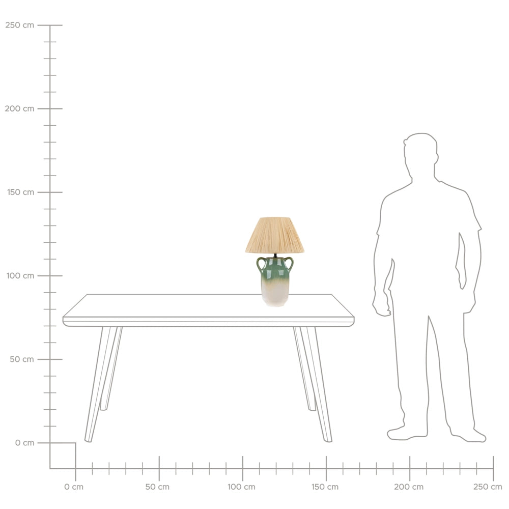 Lampada da tavolo in ceramica verde e bianca 53 cm Paralume a cono in carta naturale Comodino Soggiorno Camera da letto Illuminazione