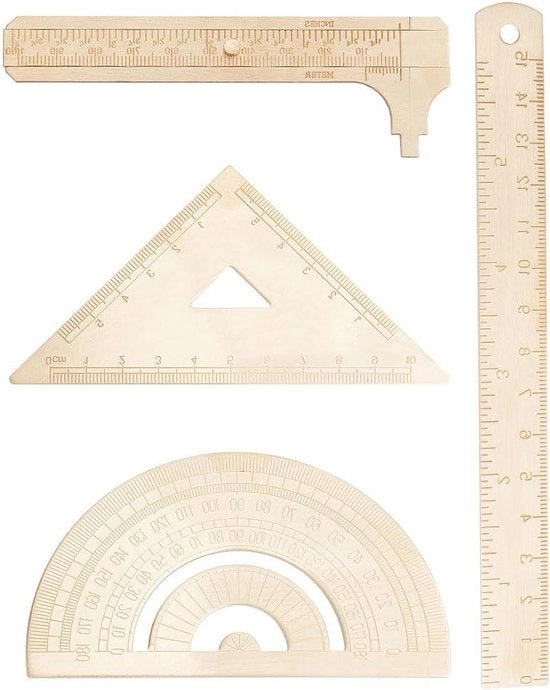 Set di linee geometriche metalliche - incluso lineare in ottone - bordo rettangolare 15 cm - lineare rettangolare 10 cm - lineare triangolare - arco di gradi - per disegno di ufficio ingegneristico