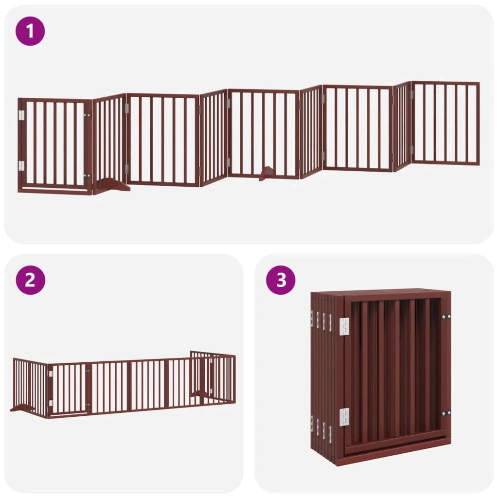Cancelletto di sicurezza per animali domestici porta pieghevole 9 pannelli legno di pioppo marrone 02_0023273