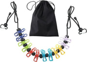 Waschasten con 12 pezzi di clip per bucato e chiusura antiscivolo - Rimosibile e adatto per viaggi, vacanze, campeggio all'aperto e dormitori (180 cm)