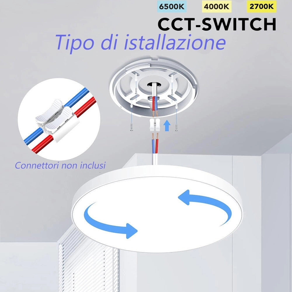 Trade Shop - Plafoniera A Led Slim 32w Ip40 Con Tecnologia Cct Da 6500k A 2700k Con Switch Lv400-3c -
