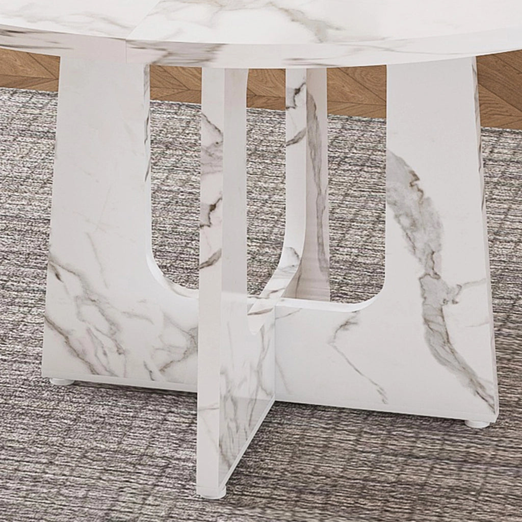 Tavolo da pranzo rotondo Ø 120 cm in MDF bianco effetto marmo, per 4-6 persone