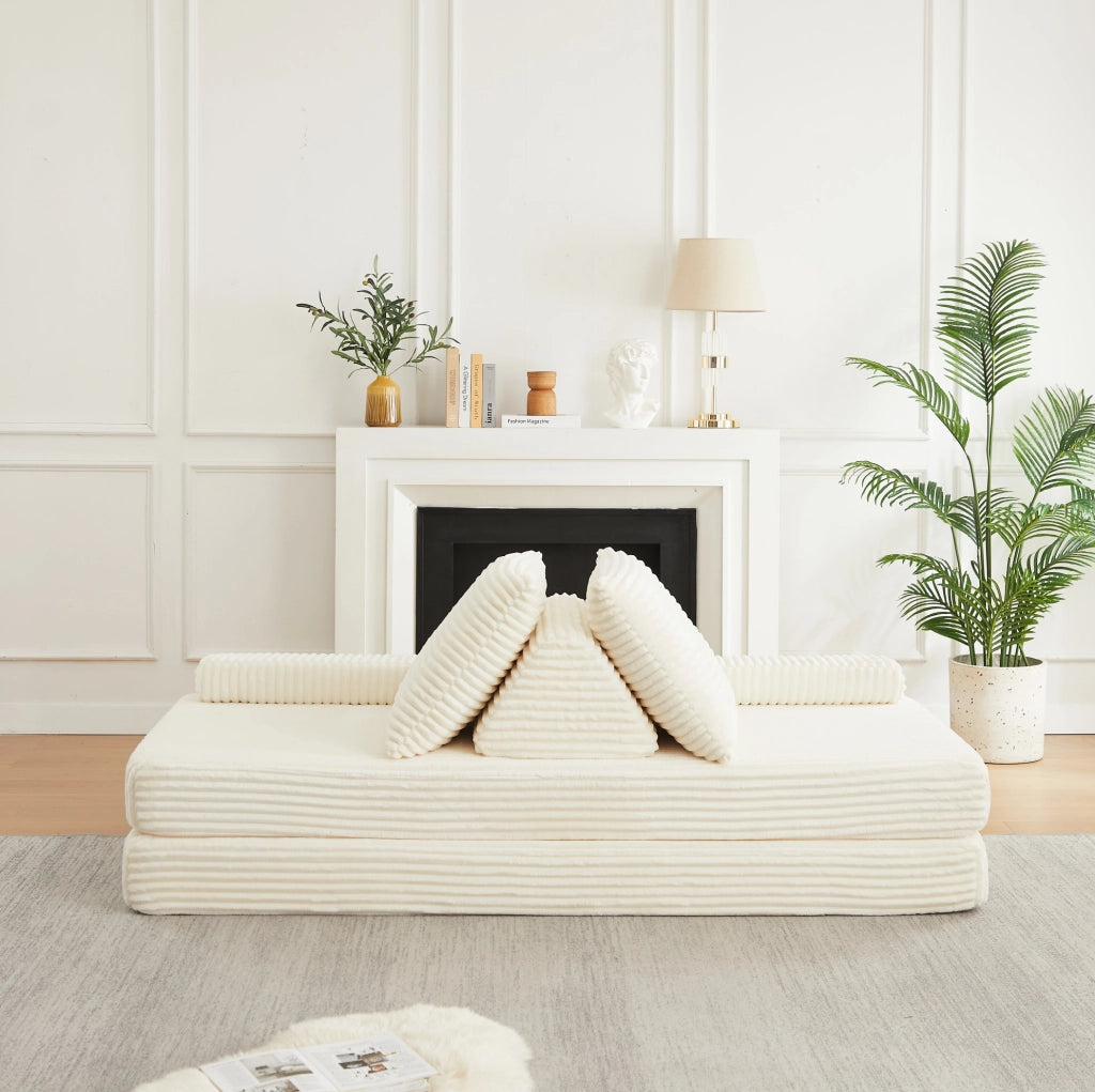Divano modulare in velluto a coste beige 211,5 cm