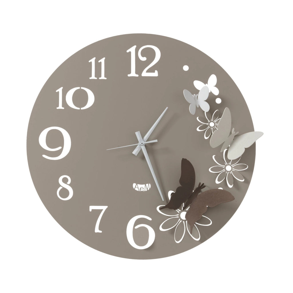 Orologio da parete particolare Butterfly Flowers piccolo Sabbia e bronzo